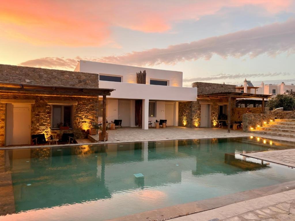 Mykonos Dot Art Homes property at sunset